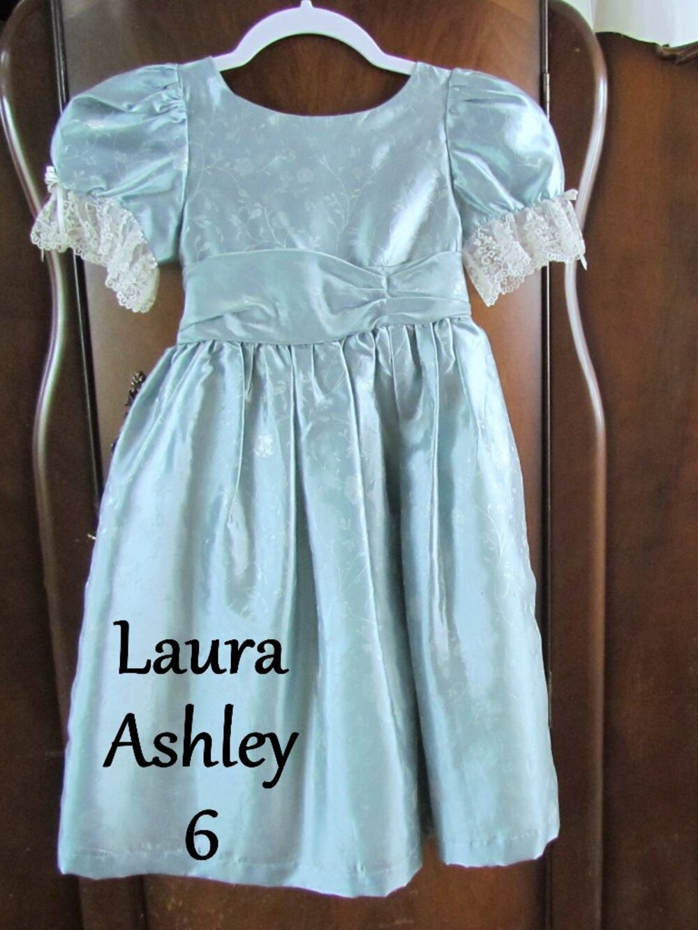GIRL'S FANCY DRESS, LAURA ASHLEY 6, PUFF-SLEEVED BROCADE w PETTICOAT, VINTAGE